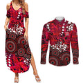Melbourne Renegades Couples Matching Summer Maxi Dress and Long Sleeve Button Shirt Graffiti Urban Aboriginal Dot Abstract Design