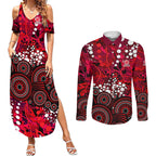 Melbourne Renegades Couples Matching Summer Maxi Dress and Long Sleeve Button Shirt Graffiti Urban Aboriginal Dot Abstract Design
