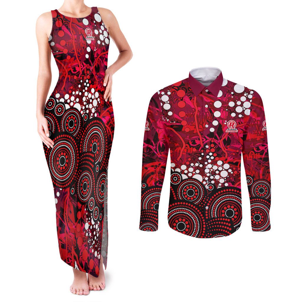 Melbourne Renegades Couples Matching Tank Maxi Dress and Long Sleeve Button Shirt Graffiti Urban Aboriginal Dot Abstract Design