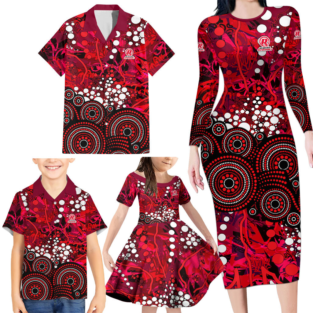 Melbourne Renegades Family Matching Long Sleeve Bodycon Dress and Hawaiian Shirt Graffiti Urban Aboriginal Dot Abstract Design