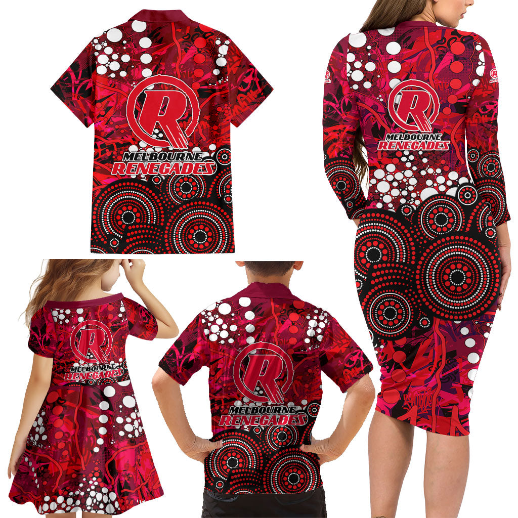 Melbourne Renegades Family Matching Long Sleeve Bodycon Dress and Hawaiian Shirt Graffiti Urban Aboriginal Dot Abstract Design
