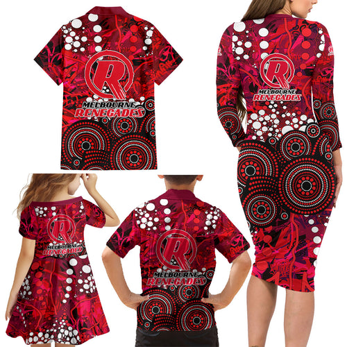 Melbourne Renegades Family Matching Long Sleeve Bodycon Dress and Hawaiian Shirt Graffiti Urban Aboriginal Dot Abstract Design