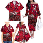 Melbourne Renegades Family Matching Off The Shoulder Long Sleeve Dress and Hawaiian Shirt Graffiti Urban Aboriginal Dot Abstract Design