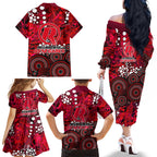 Melbourne Renegades Family Matching Off The Shoulder Long Sleeve Dress and Hawaiian Shirt Graffiti Urban Aboriginal Dot Abstract Design