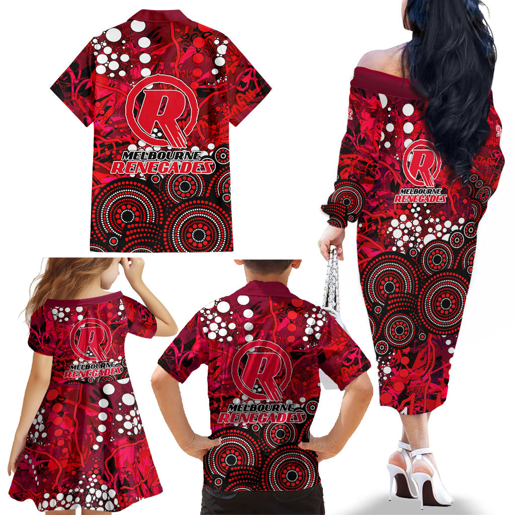 Melbourne Renegades Family Matching Off The Shoulder Long Sleeve Dress and Hawaiian Shirt Graffiti Urban Aboriginal Dot Abstract Design