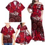 Melbourne Renegades Family Matching Off Shoulder Maxi Dress and Hawaiian Shirt Graffiti Urban Aboriginal Dot Abstract Design
