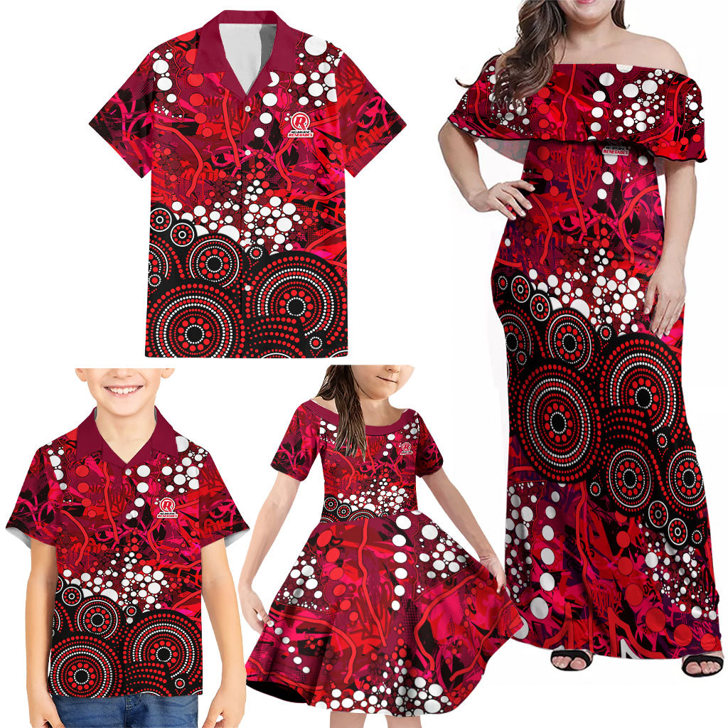 Melbourne Renegades Family Matching Off Shoulder Maxi Dress and Hawaiian Shirt Graffiti Urban Aboriginal Dot Abstract Design