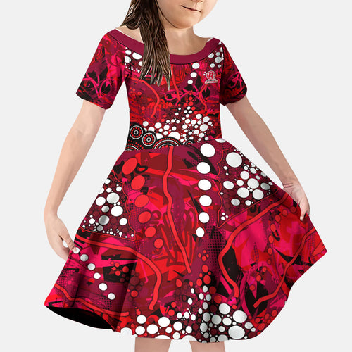 Melbourne Renegades Family Matching Off Shoulder Maxi Dress and Hawaiian Shirt Graffiti Urban Aboriginal Dot Abstract Design