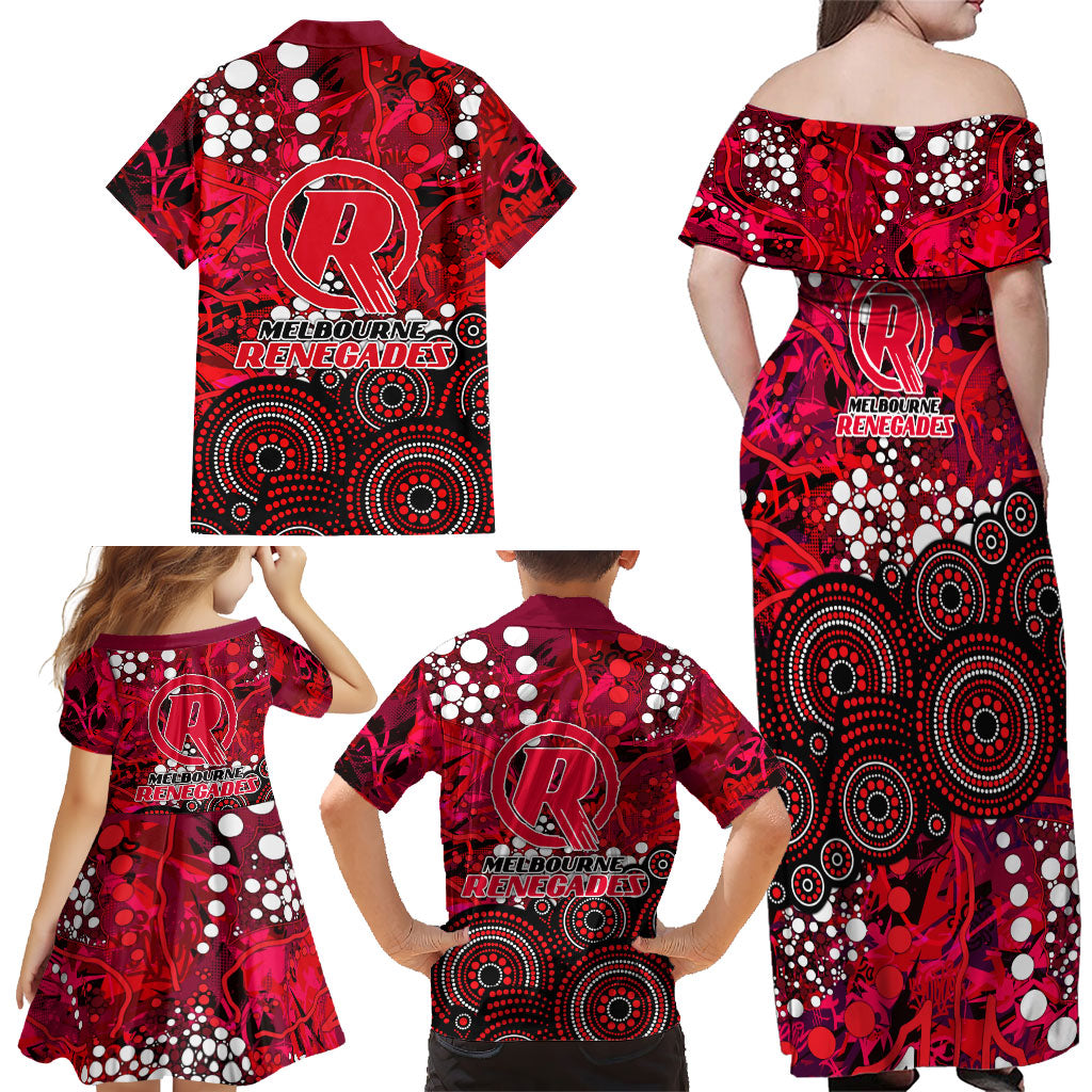 Melbourne Renegades Family Matching Off Shoulder Maxi Dress and Hawaiian Shirt Graffiti Urban Aboriginal Dot Abstract Design