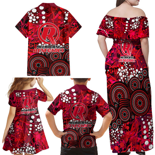 Melbourne Renegades Family Matching Off Shoulder Maxi Dress and Hawaiian Shirt Graffiti Urban Aboriginal Dot Abstract Design