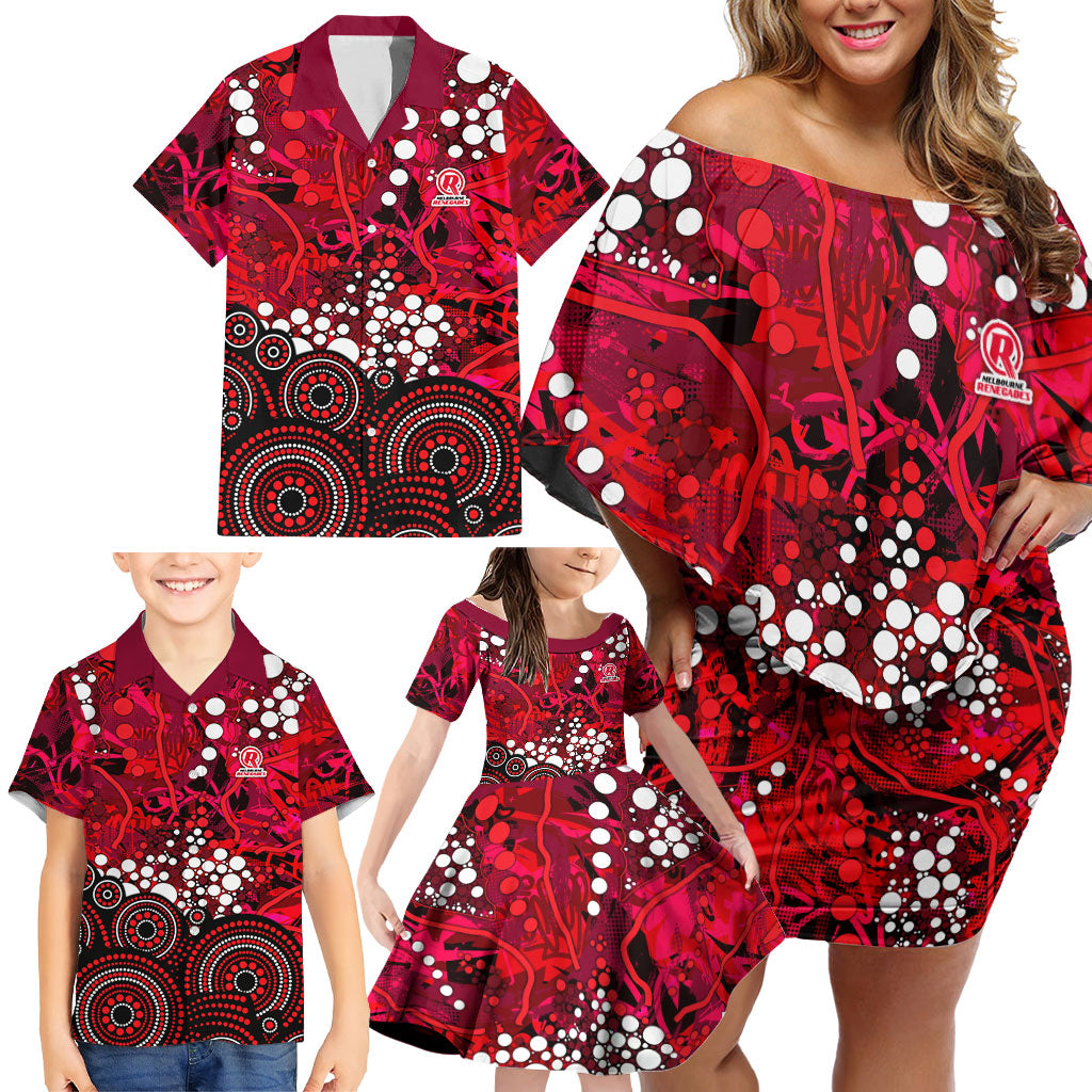 Melbourne Renegades Family Matching Off Shoulder Short Dress and Hawaiian Shirt Graffiti Urban Aboriginal Dot Abstract Design