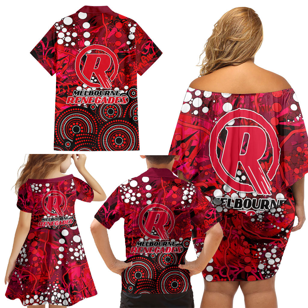 Melbourne Renegades Family Matching Off Shoulder Short Dress and Hawaiian Shirt Graffiti Urban Aboriginal Dot Abstract Design