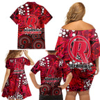 Melbourne Renegades Family Matching Off Shoulder Short Dress and Hawaiian Shirt Graffiti Urban Aboriginal Dot Abstract Design
