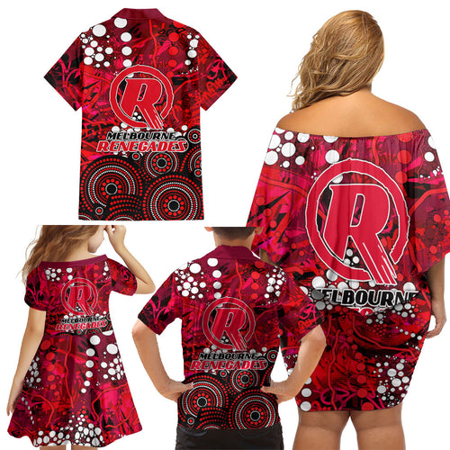 Melbourne Renegades Family Matching Off Shoulder Short Dress and Hawaiian Shirt Graffiti Urban Aboriginal Dot Abstract Design