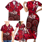 Melbourne Renegades Family Matching Short Sleeve Bodycon Dress and Hawaiian Shirt Graffiti Urban Aboriginal Dot Abstract Design