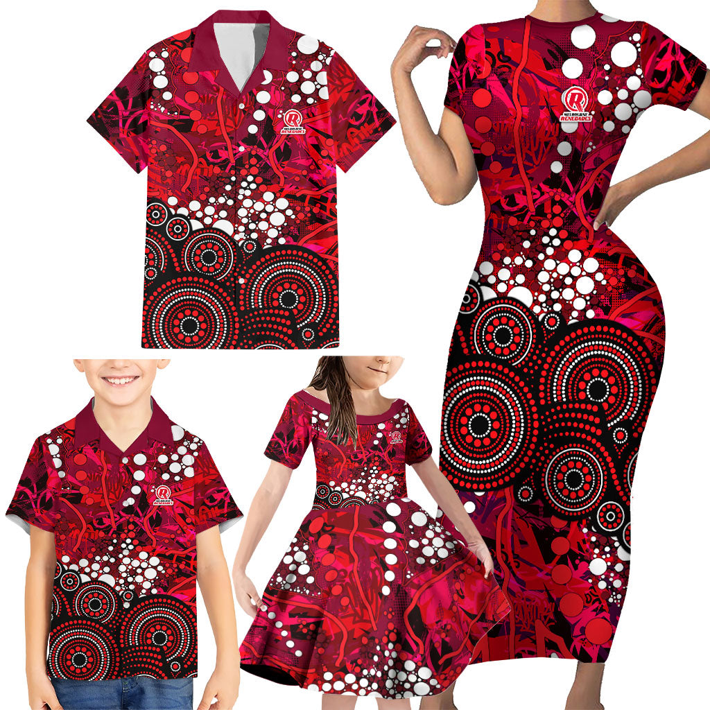 Melbourne Renegades Family Matching Short Sleeve Bodycon Dress and Hawaiian Shirt Graffiti Urban Aboriginal Dot Abstract Design