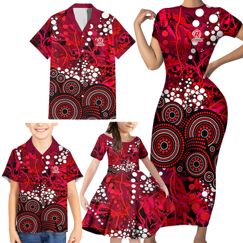 Melbourne Renegades Family Matching Short Sleeve Bodycon Dress and Hawaiian Shirt Graffiti Urban Aboriginal Dot Abstract Design