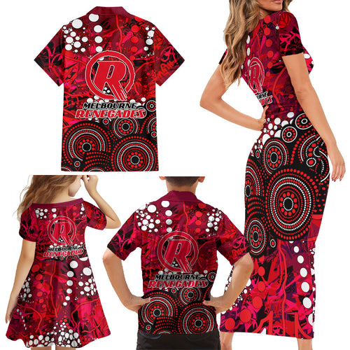 Melbourne Renegades Family Matching Short Sleeve Bodycon Dress and Hawaiian Shirt Graffiti Urban Aboriginal Dot Abstract Design