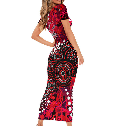 Melbourne Renegades Family Matching Short Sleeve Bodycon Dress and Hawaiian Shirt Graffiti Urban Aboriginal Dot Abstract Design