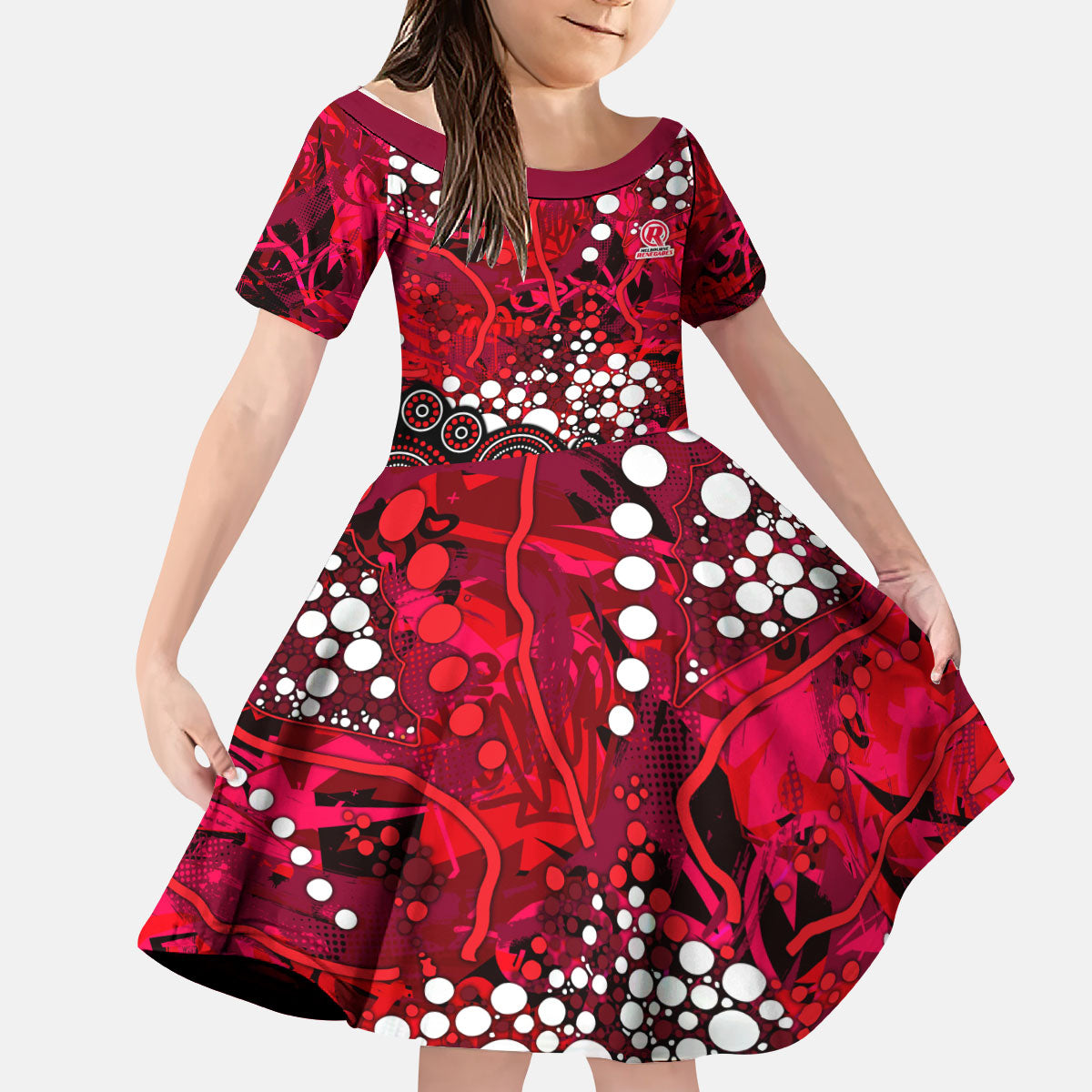Melbourne Renegades Kid Short Sleeve Dress Graffiti Urban Aboriginal Dot Abstract Design