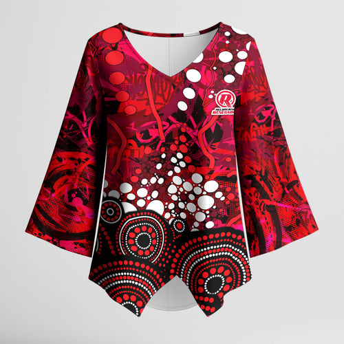 Melbourne Renegades Kimono Sleeve Blouse Graffiti Urban Aboriginal Dot Abstract Design