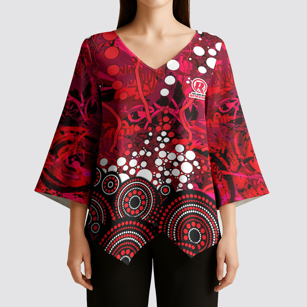 Melbourne Renegades Kimono Sleeve Blouse Graffiti Urban Aboriginal Dot Abstract Design