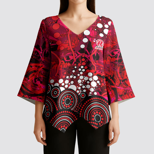 Melbourne Renegades Kimono Sleeve Blouse Graffiti Urban Aboriginal Dot Abstract Design
