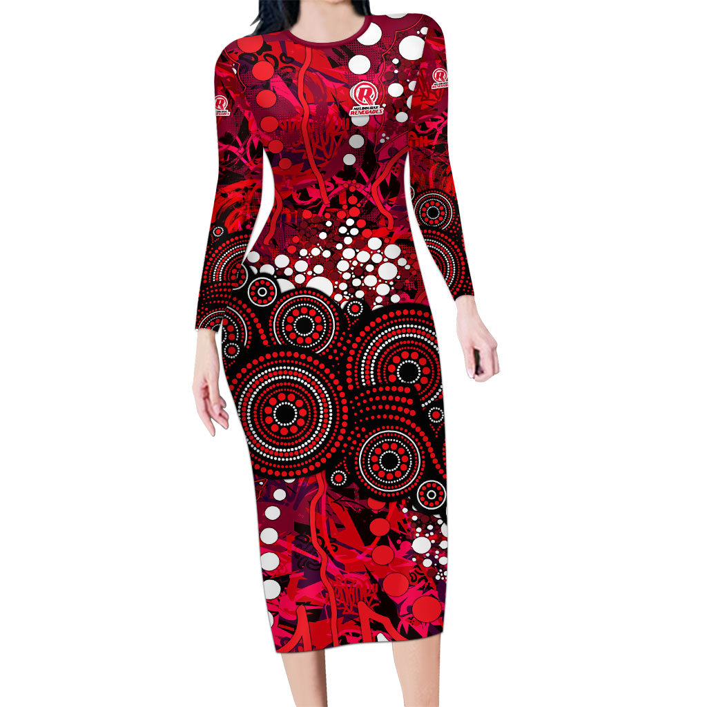 Melbourne Renegades Long Sleeve Bodycon Dress Graffiti Urban Aboriginal Dot Abstract Design