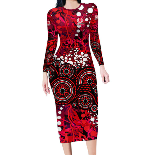 Melbourne Renegades Long Sleeve Bodycon Dress Graffiti Urban Aboriginal Dot Abstract Design