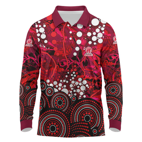 Melbourne Renegades Long Sleeve Polo Shirt Graffiti Urban Aboriginal Dot Abstract Design