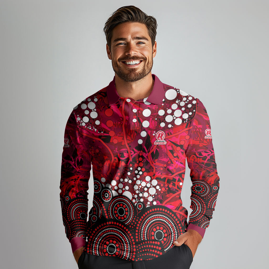 Melbourne Renegades Long Sleeve Polo Shirt Graffiti Urban Aboriginal Dot Abstract Design