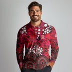 Melbourne Renegades Long Sleeve Polo Shirt Graffiti Urban Aboriginal Dot Abstract Design