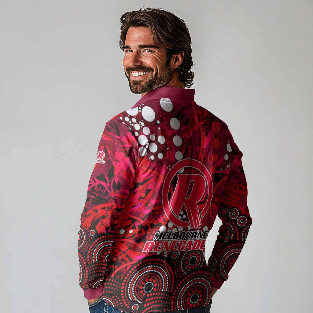 Melbourne Renegades Long Sleeve Polo Shirt Graffiti Urban Aboriginal Dot Abstract Design