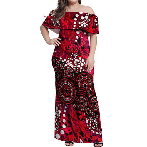Melbourne Renegades Off Shoulder Maxi Dress Graffiti Urban Aboriginal Dot Abstract Design