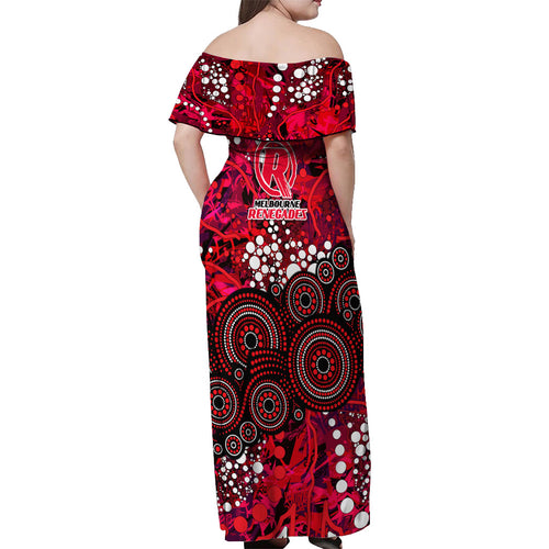 Melbourne Renegades Off Shoulder Maxi Dress Graffiti Urban Aboriginal Dot Abstract Design