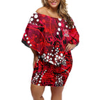 Melbourne Renegades Off Shoulder Short Dress Graffiti Urban Aboriginal Dot Abstract Design