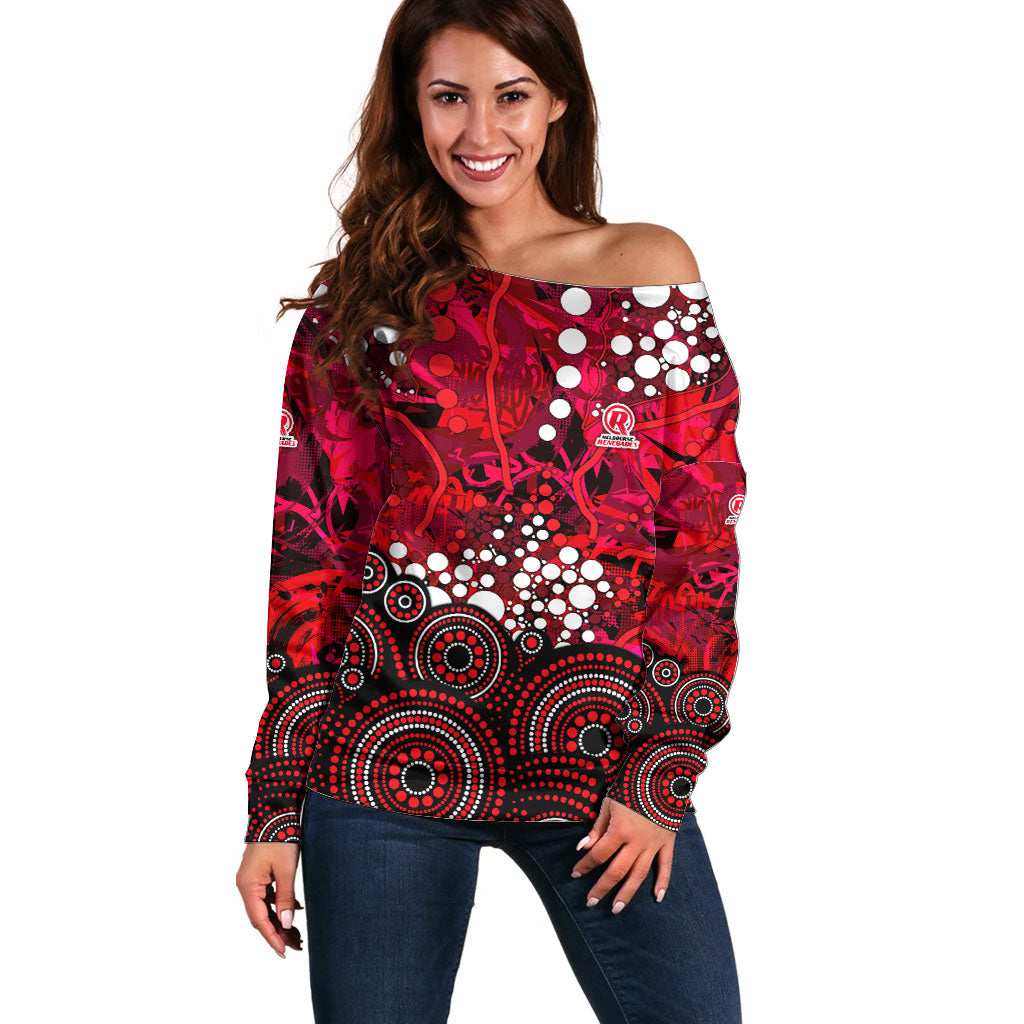 Melbourne Renegades Off Shoulder Sweater Graffiti Urban Aboriginal Dot Abstract Design