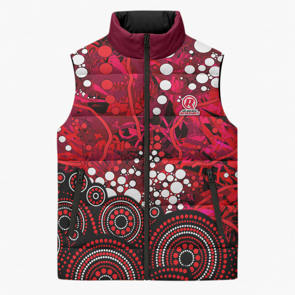 Melbourne Renegades Sleeveless Puffer Jacket Graffiti Urban Aboriginal Dot Abstract Design
