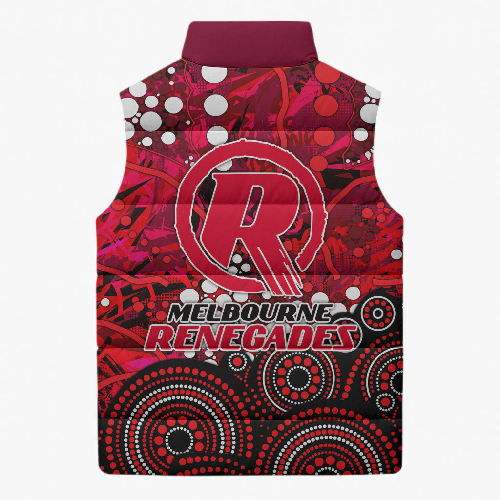 Melbourne Renegades Sleeveless Puffer Jacket Graffiti Urban Aboriginal Dot Abstract Design