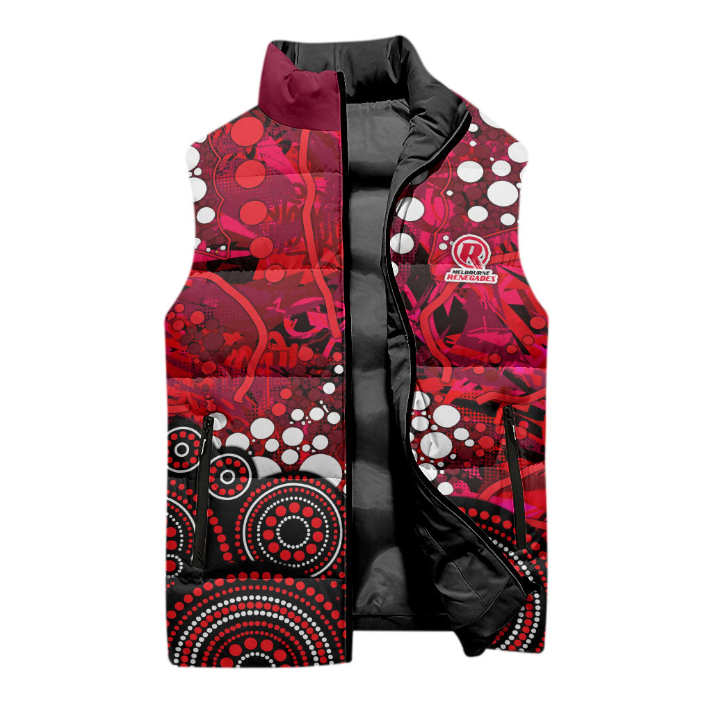 Melbourne Renegades Sleeveless Puffer Jacket Graffiti Urban Aboriginal Dot Abstract Design