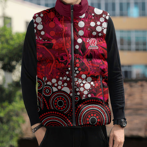 Melbourne Renegades Sleeveless Puffer Jacket Graffiti Urban Aboriginal Dot Abstract Design