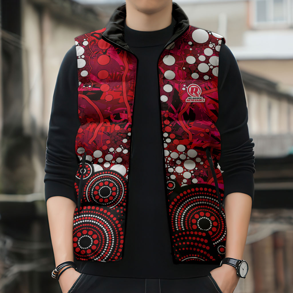 Melbourne Renegades Sleeveless Puffer Jacket Graffiti Urban Aboriginal Dot Abstract Design