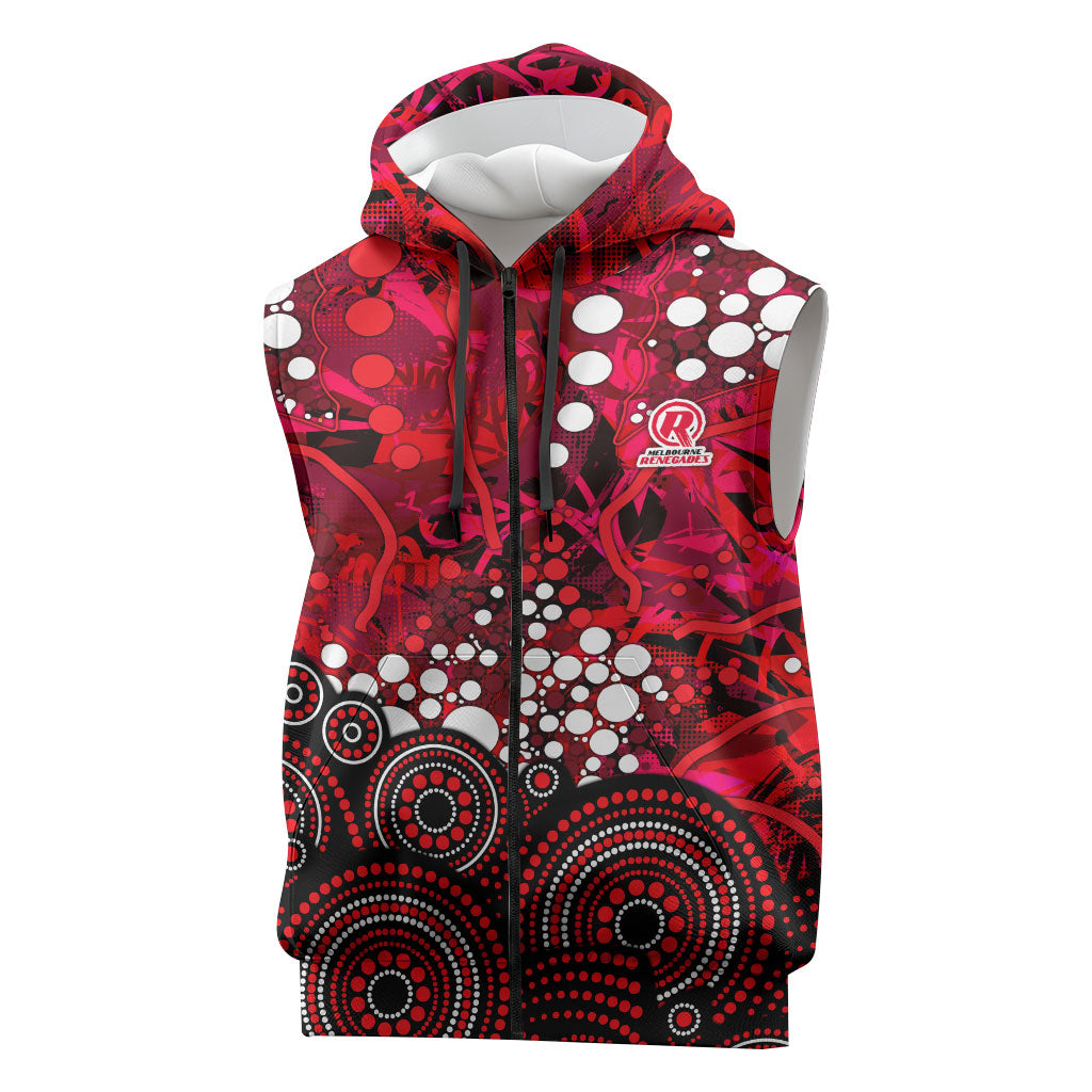 Melbourne Renegades Sleeveless Zip Hoodie Graffiti Urban Aboriginal Dot Abstract Design