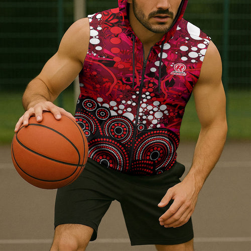 Melbourne Renegades Sleeveless Zip Hoodie Graffiti Urban Aboriginal Dot Abstract Design