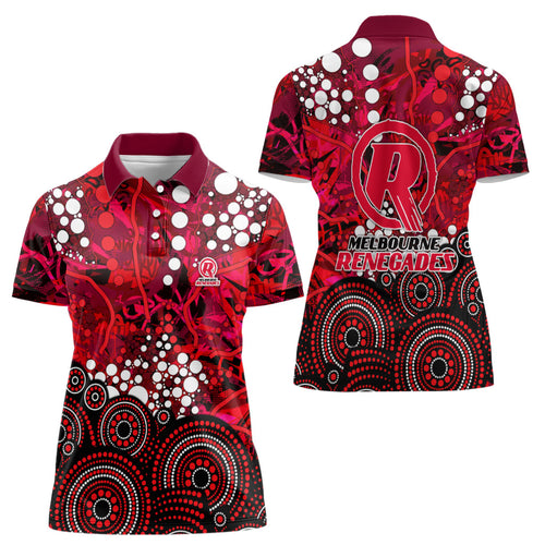 Melbourne Renegades Women Polo Shirt Graffiti Urban Aboriginal Dot Abstract Design