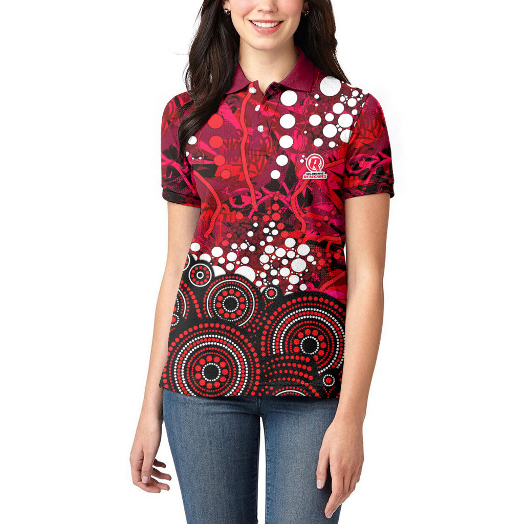 Melbourne Renegades Women Polo Shirt Graffiti Urban Aboriginal Dot Abstract Design
