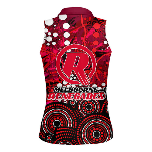 Melbourne Renegades Women Sleeveless Polo Shirt Graffiti Urban Aboriginal Dot Abstract Design