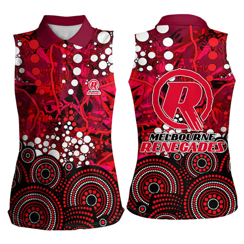 Melbourne Renegades Women Sleeveless Polo Shirt Graffiti Urban Aboriginal Dot Abstract Design