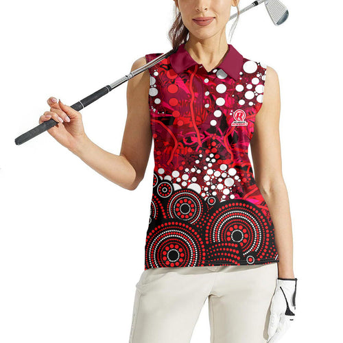 Melbourne Renegades Women Sleeveless Polo Shirt Graffiti Urban Aboriginal Dot Abstract Design