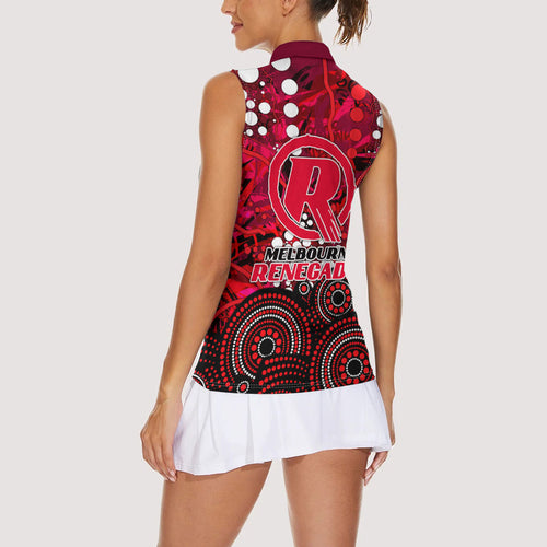 Melbourne Renegades Women Sleeveless Polo Shirt Graffiti Urban Aboriginal Dot Abstract Design
